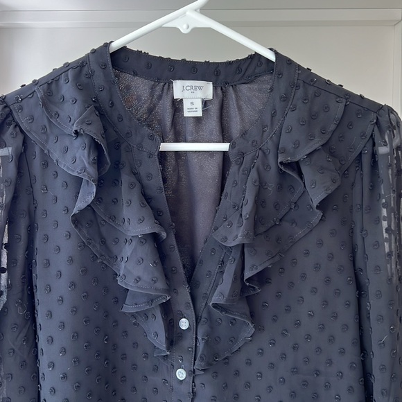 J Crew Ruffle V Neck Sheer Popcorn Button Down Shirt Blouse Size S - Picture 2 of 8